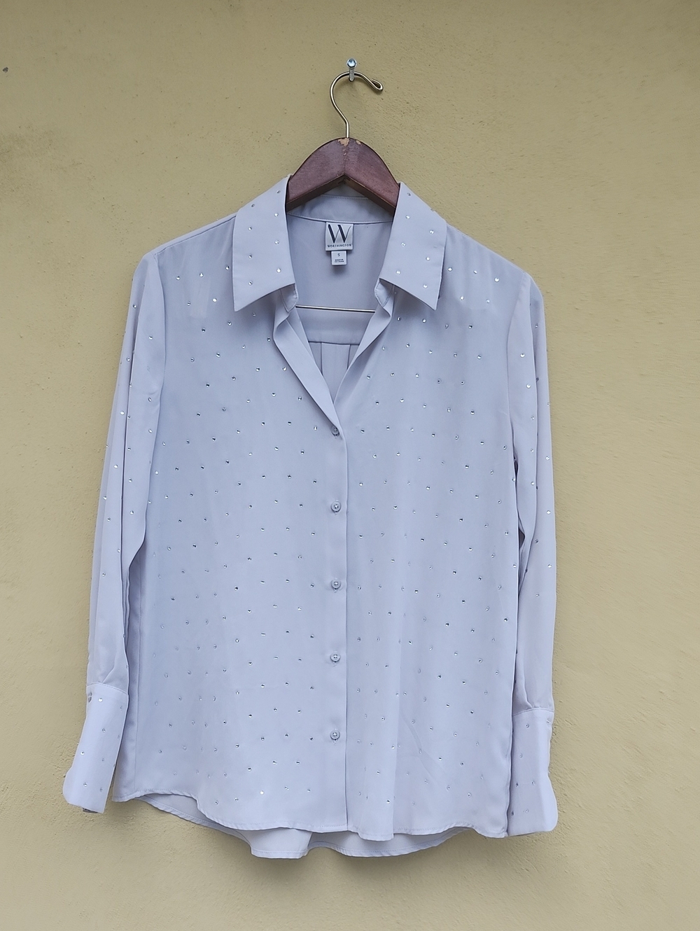 NWT Light Gray Button-Down Blouse with Stud Accents